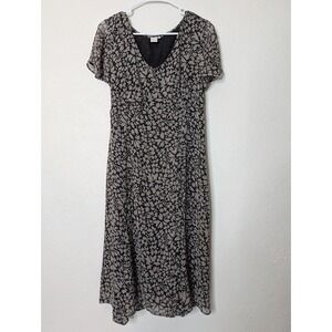 Anthropologie Isabella Bird 100% Silk Floral Grunge Fairy Gray Midi Dress Size 8